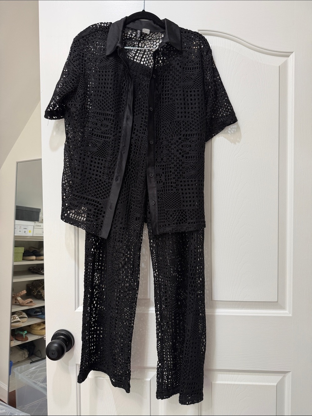 Black Crochet Two-Piece swim cover up Set